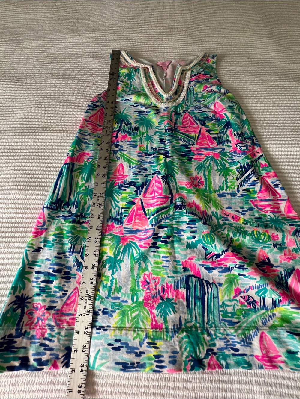 Lilly Pulitzer Cotton Tropical Sailboat Shift Dress in Pink & Green Size XL - Picture 3 of 6